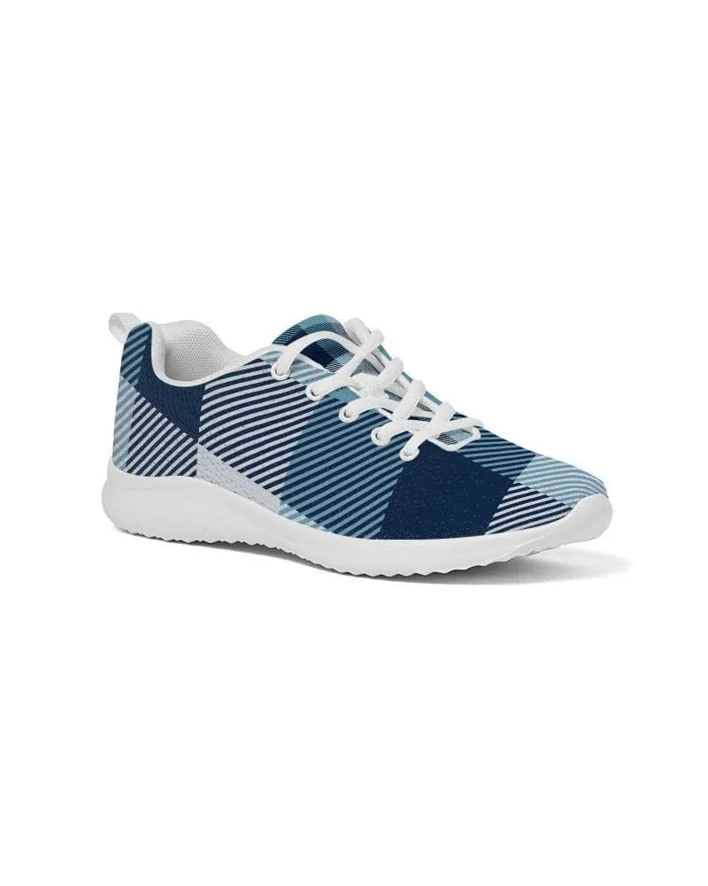 Mens Sneakers - Blue Plaid Low Top Canvas Running Shoes by inQue.Style