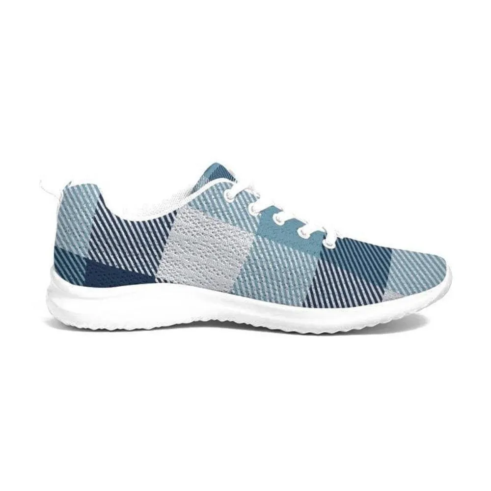 Mens Sneakers - Blue Plaid Low Top Canvas Running Shoes by inQue.Style