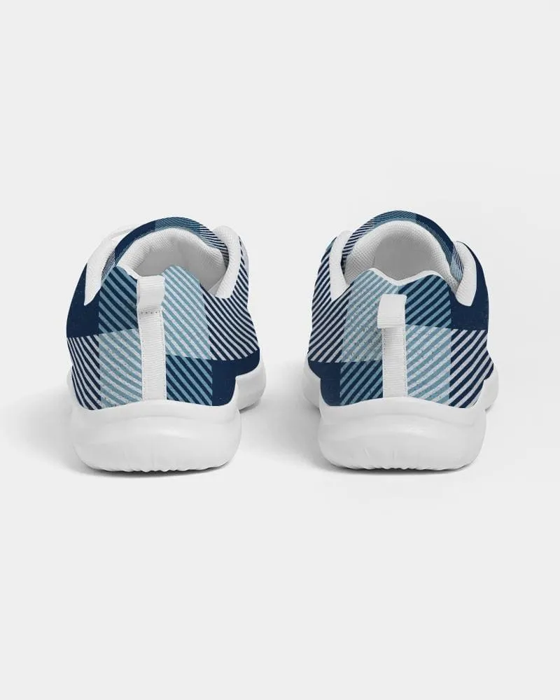 Mens Sneakers - Blue Plaid Low Top Canvas Running Shoes by inQue.Style