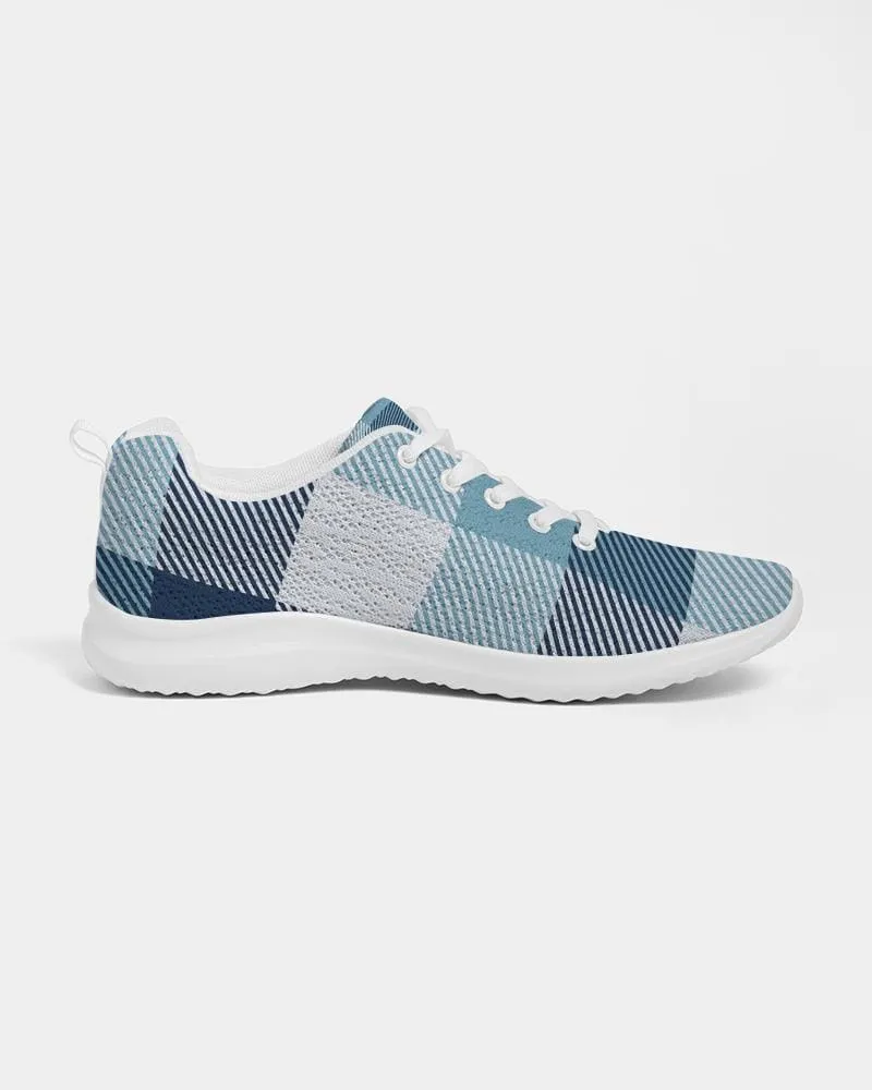 Mens Sneakers - Blue Plaid Low Top Canvas Running Shoes by inQue.Style