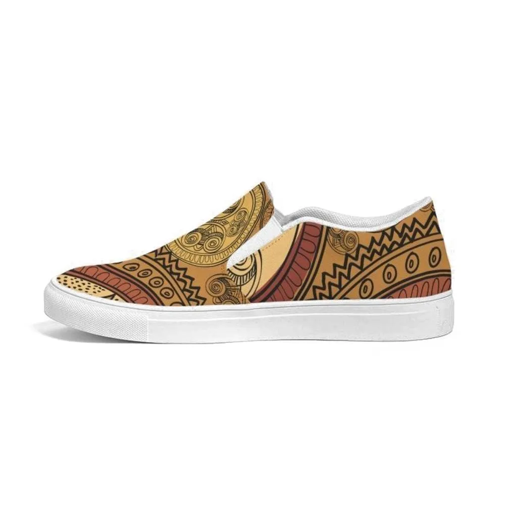 Mens Sneakers - Brown Paisley Low Top Canvas Slip-on Sports Shoes - B3z475 by inQue.Style