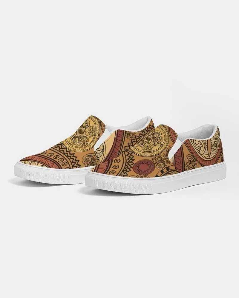 Mens Sneakers - Brown Paisley Low Top Canvas Slip-on Sports Shoes - B3z475 by inQue.Style