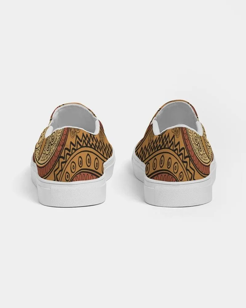 Mens Sneakers - Brown Paisley Low Top Canvas Slip-on Sports Shoes - B3z475 by inQue.Style
