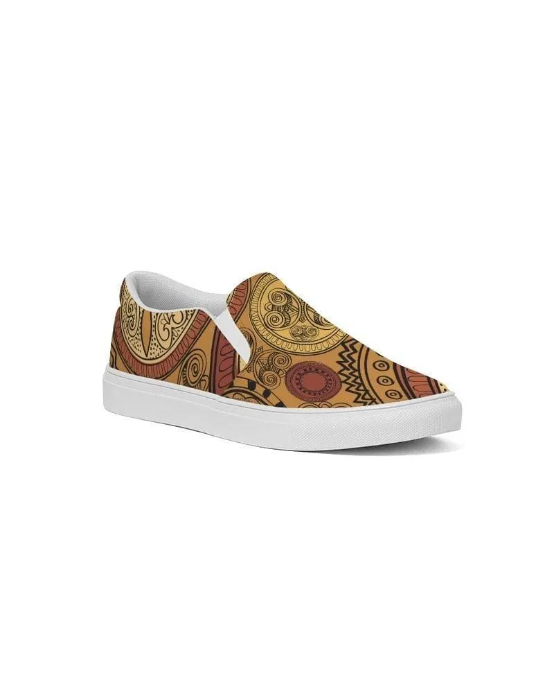 Mens Sneakers - Brown Paisley Low Top Canvas Slip-on Sports Shoes - B3z475 by inQue.Style