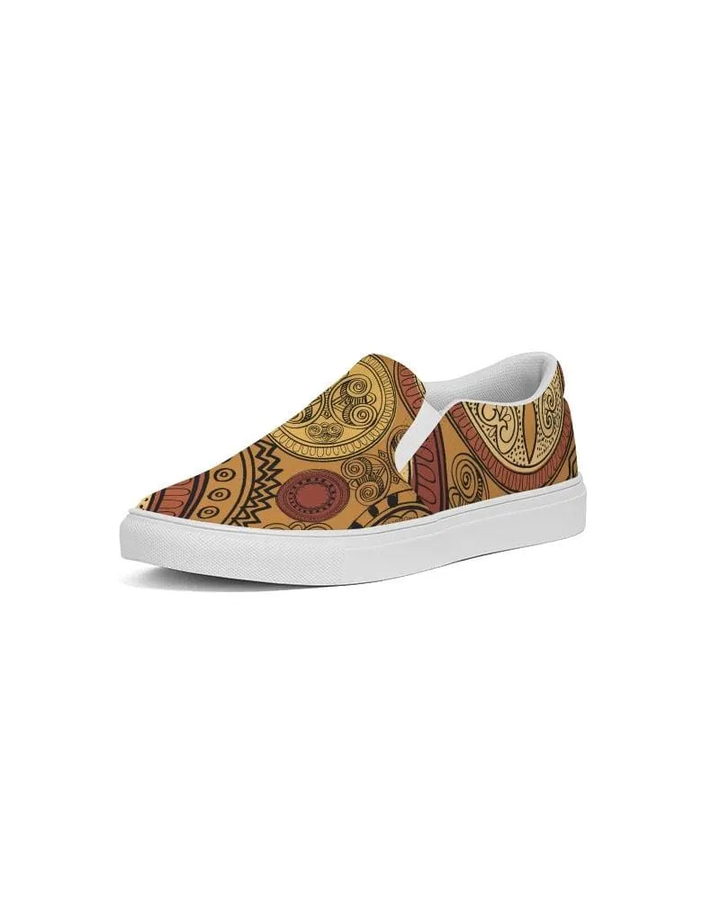Mens Sneakers - Brown Paisley Low Top Canvas Slip-on Sports Shoes - B3z475 by inQue.Style