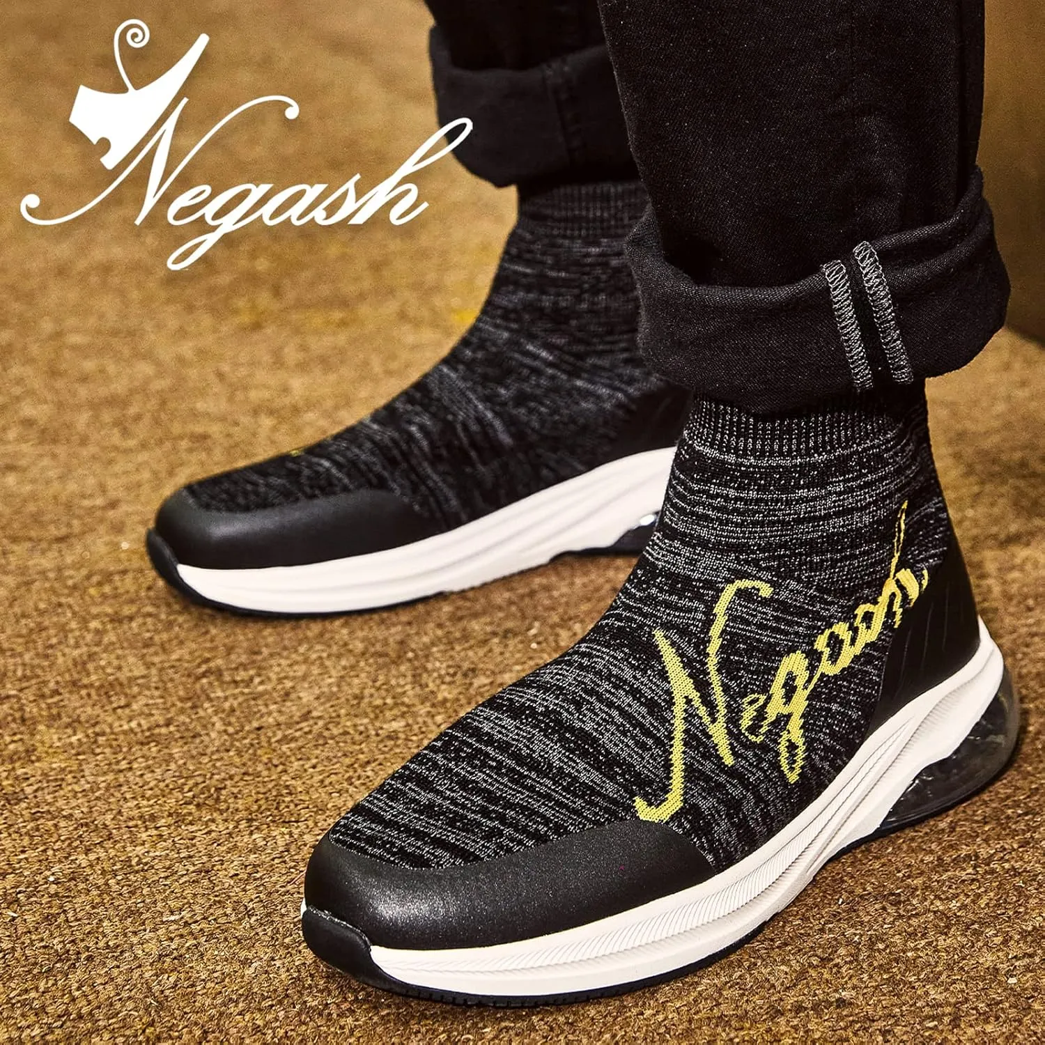 Negash Fashion Sneakers for Men Breathable Sock Shoes for Men Casual Slip On Walking Sneakers Lightweight Running Shoes