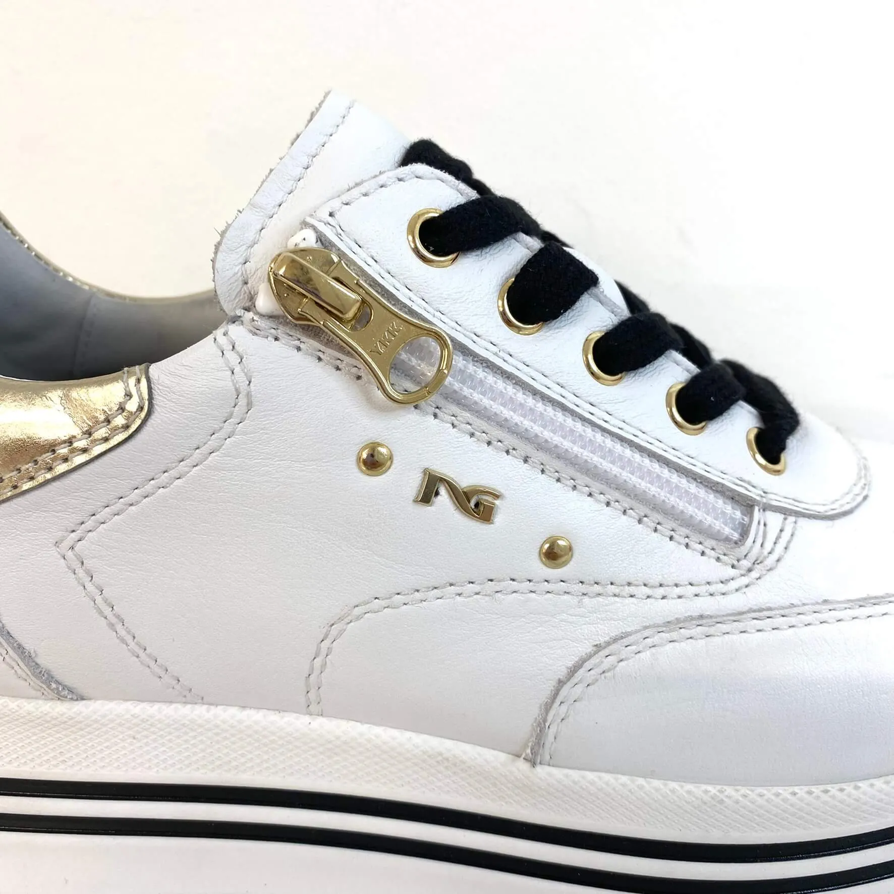 NeroGiardini White Leather Raised Sole Sneakers