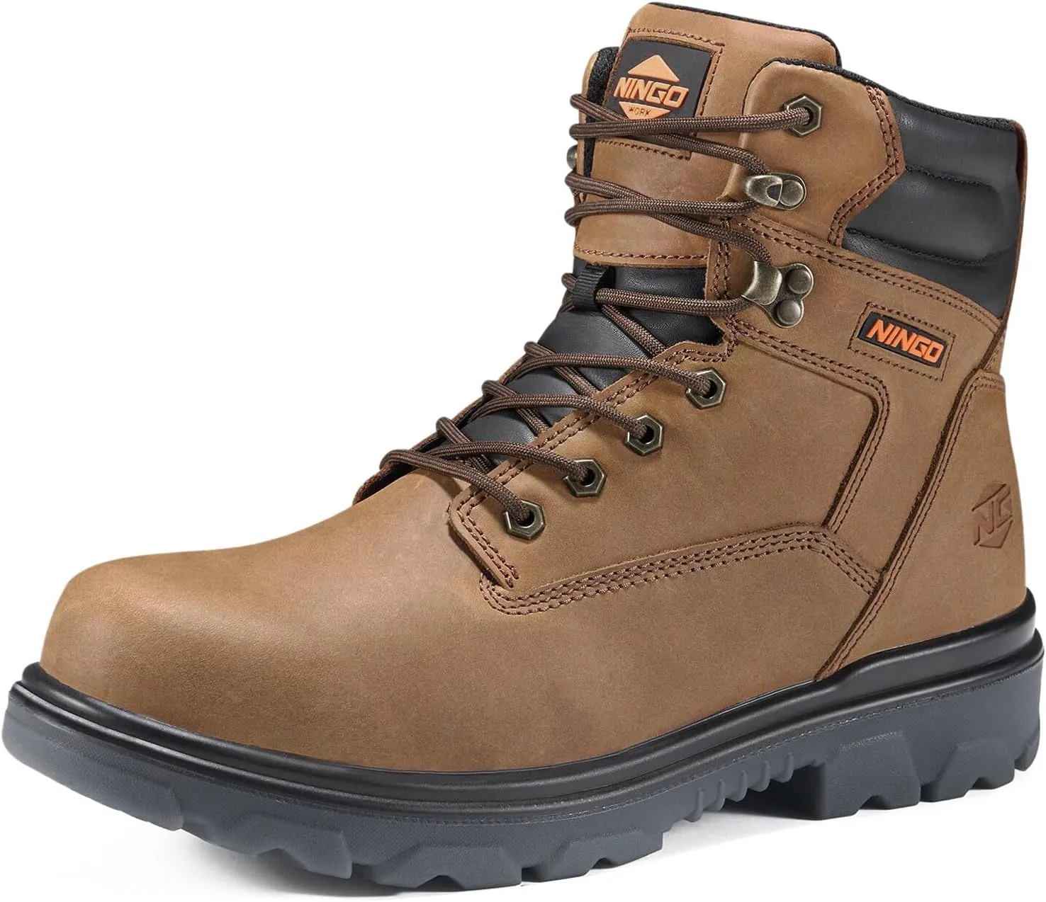 NINGO Steel Toe Work Boots for Men, Waterproof Work Boot with Puncture Proof, Oil & Slip Resistant, Comfortable Mens Construction Boots with EH Protection, Leather Shoes for Industrial
