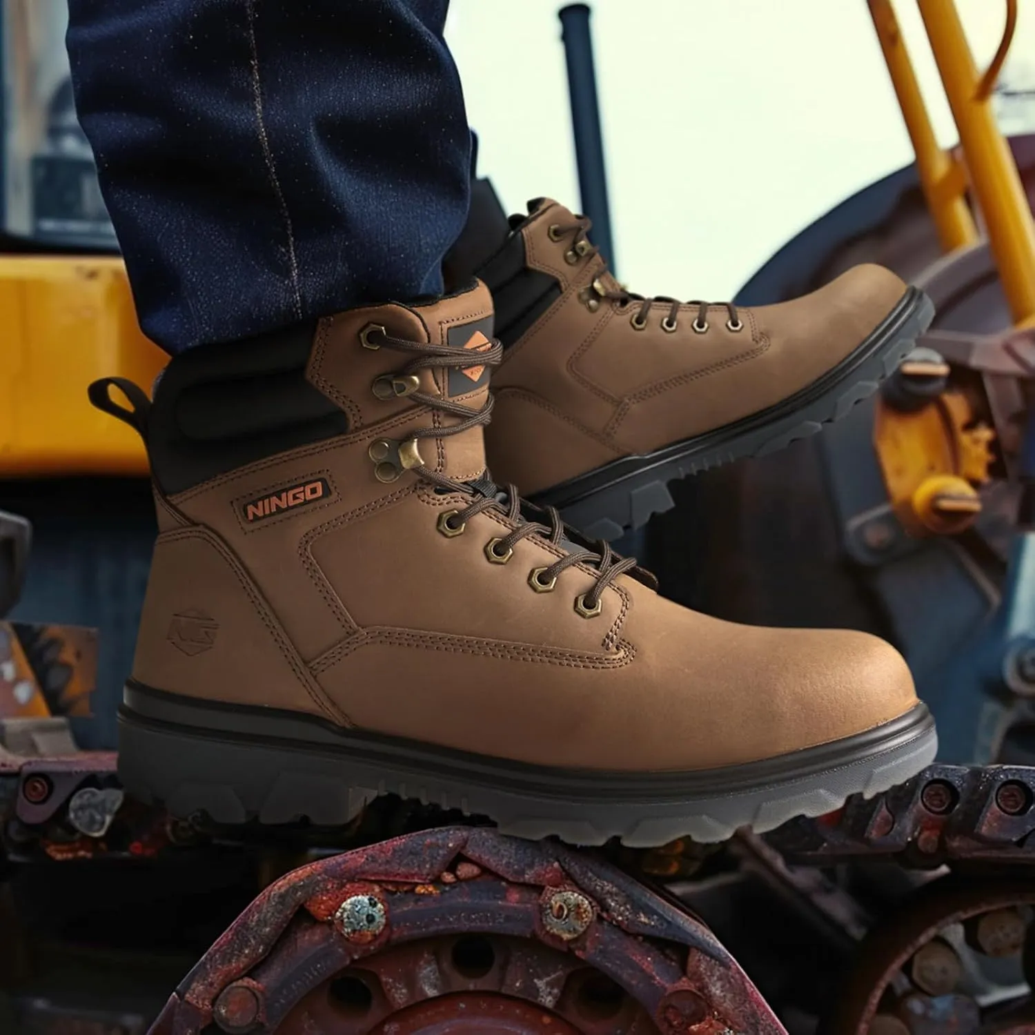NINGO Steel Toe Work Boots for Men, Waterproof Work Boot with Puncture Proof, Oil & Slip Resistant, Comfortable Mens Construction Boots with EH Protection, Leather Shoes for Industrial