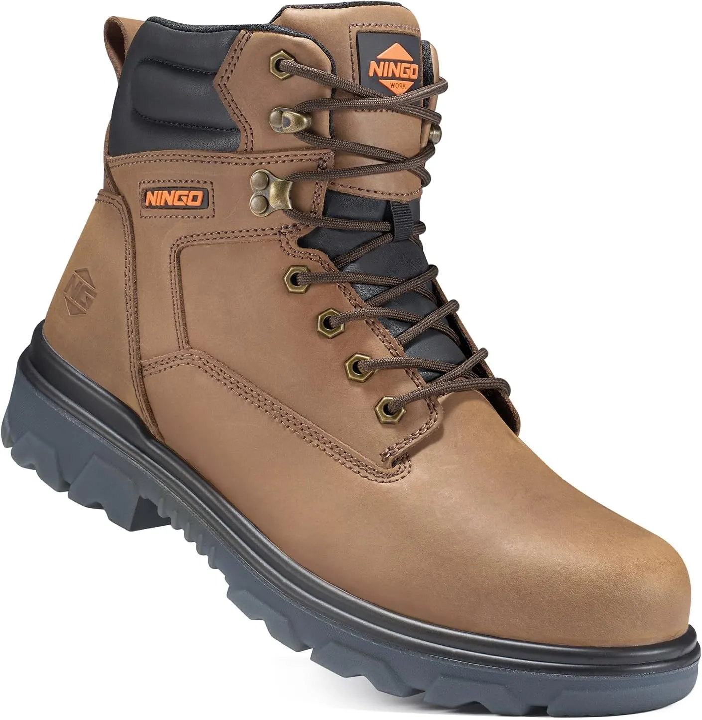 NINGO Steel Toe Work Boots for Men, Waterproof Work Boot with Puncture Proof, Oil & Slip Resistant, Comfortable Mens Construction Boots with EH Protection, Leather Shoes for Industrial