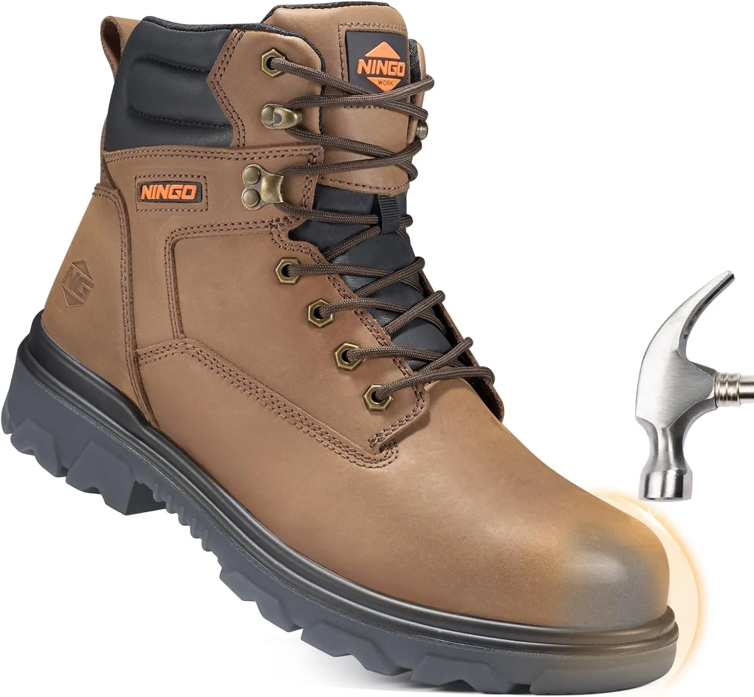 NINGO Steel Toe Work Boots for Men, Waterproof Work Boot with Puncture Proof, Oil & Slip Resistant, Comfortable Mens Construction Boots with EH Protection, Leather Shoes for Industrial