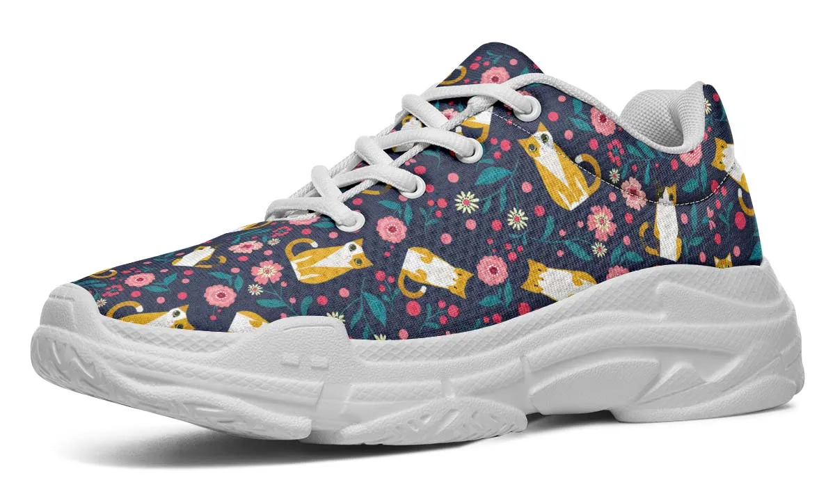 Orange Cat Flower Chunky Sneakers