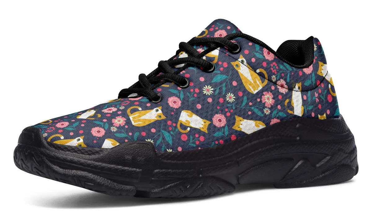 Orange Cat Flower Chunky Sneakers
