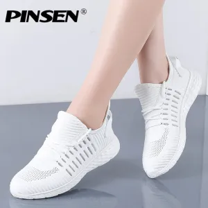 PINSEN 2020 Fashion Sneakers Shoes For Women Flats Breathable Mesh Casual Shoes Woman Lace-up Comfortable Trainers Ladies Shoes