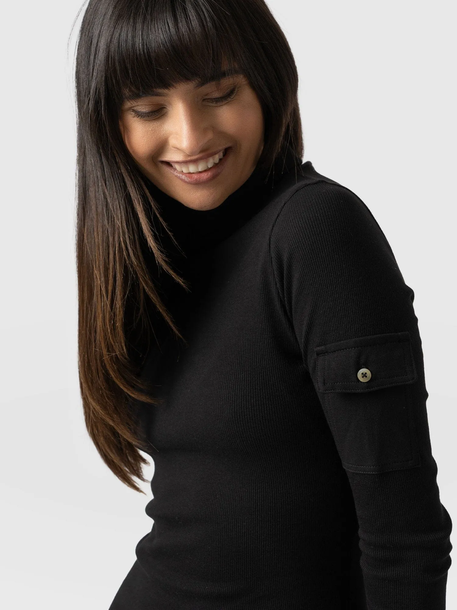 Pocket Turtle Neck Dress - Black