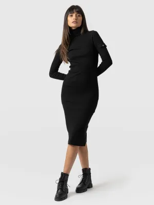 Pocket Turtle Neck Dress - Black