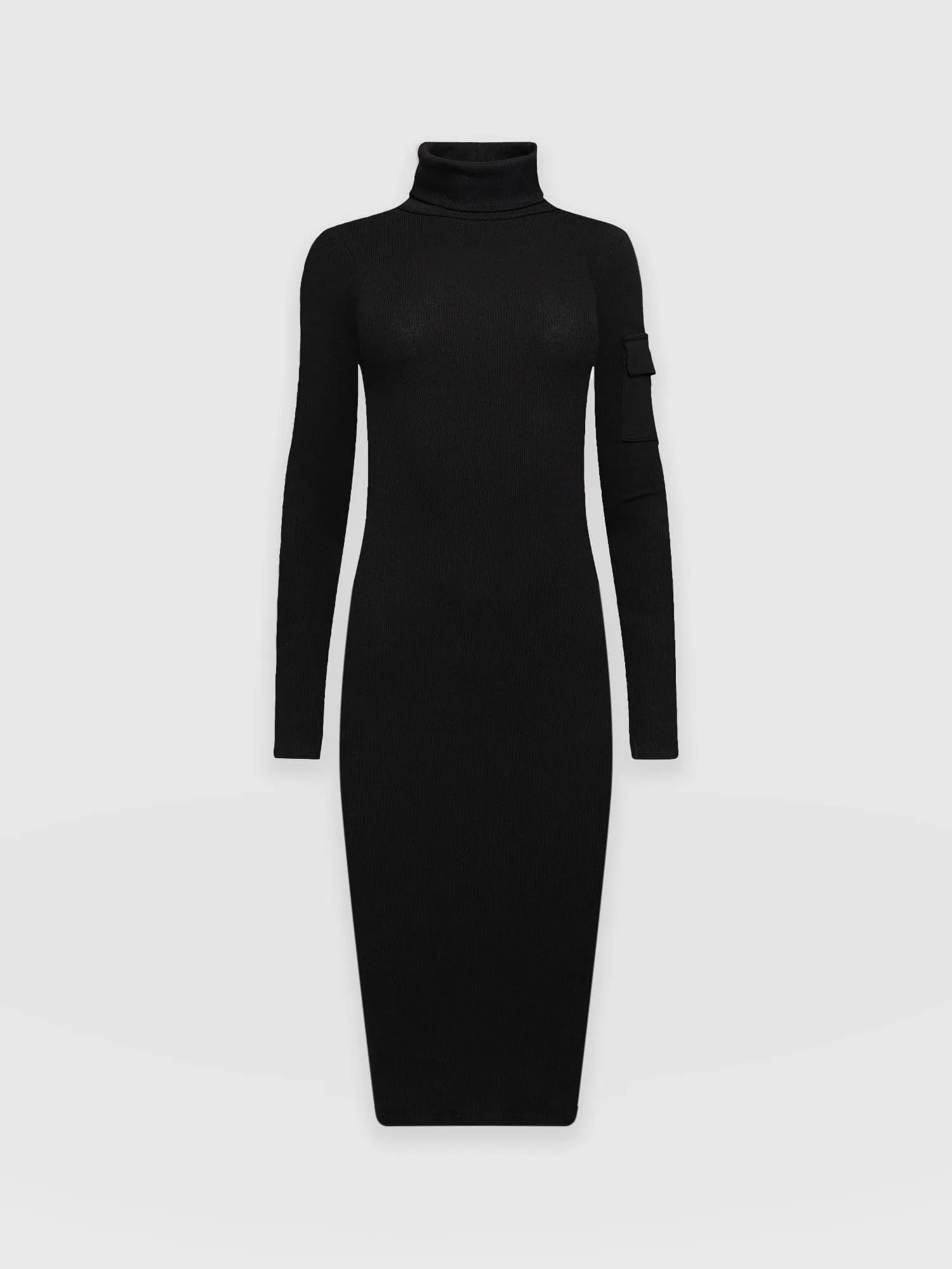 Pocket Turtle Neck Dress - Black