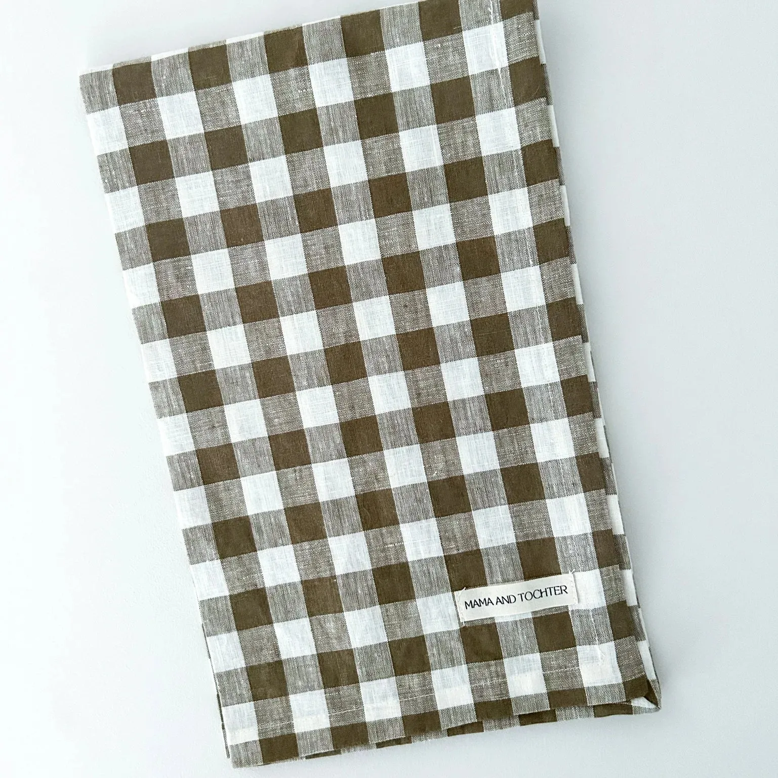 Pure French Linen Tea Towel (Olive Gingham)
