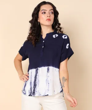 Rayon Blue Tie Dye Staple Top