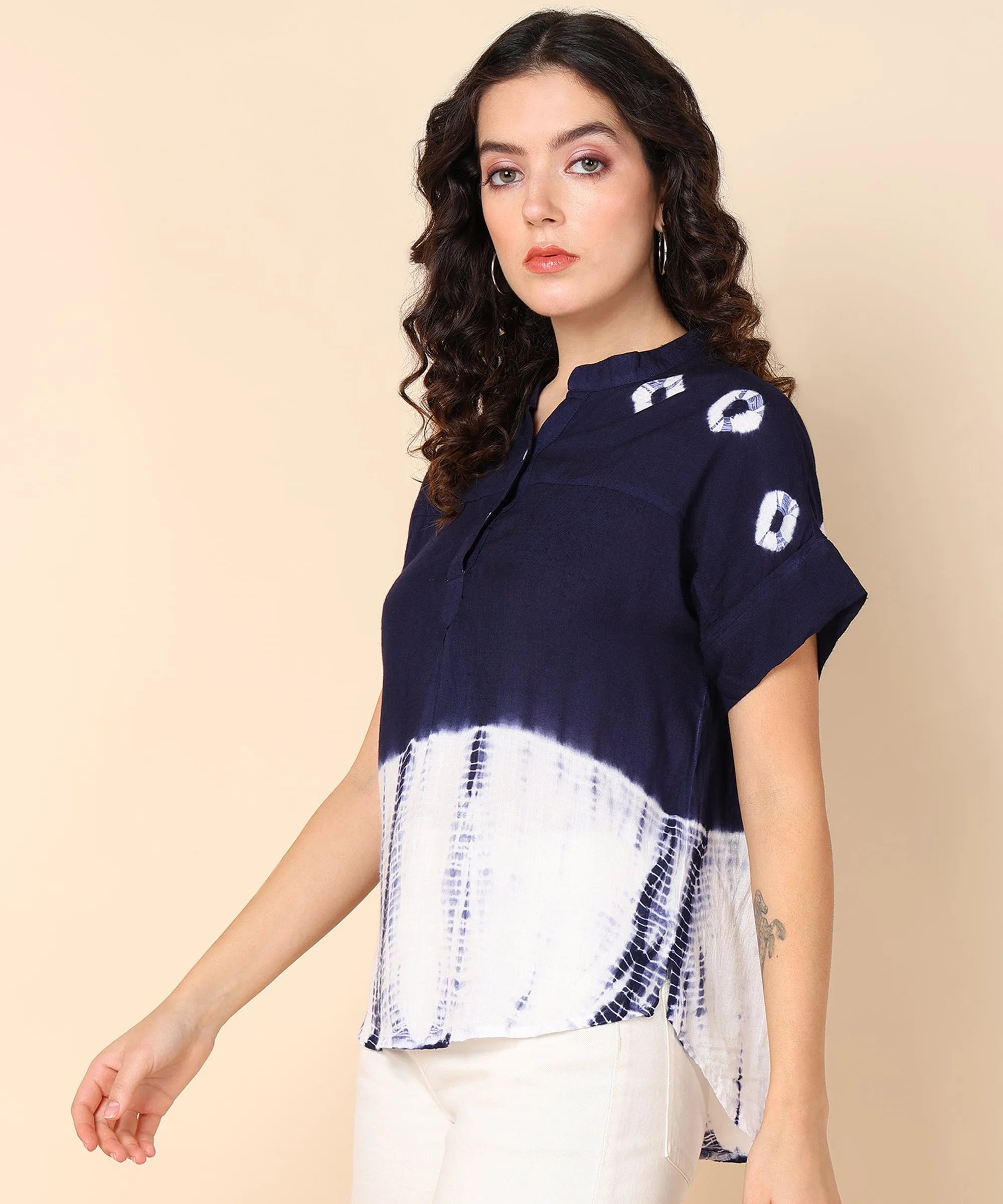 Rayon Blue Tie Dye Staple Top