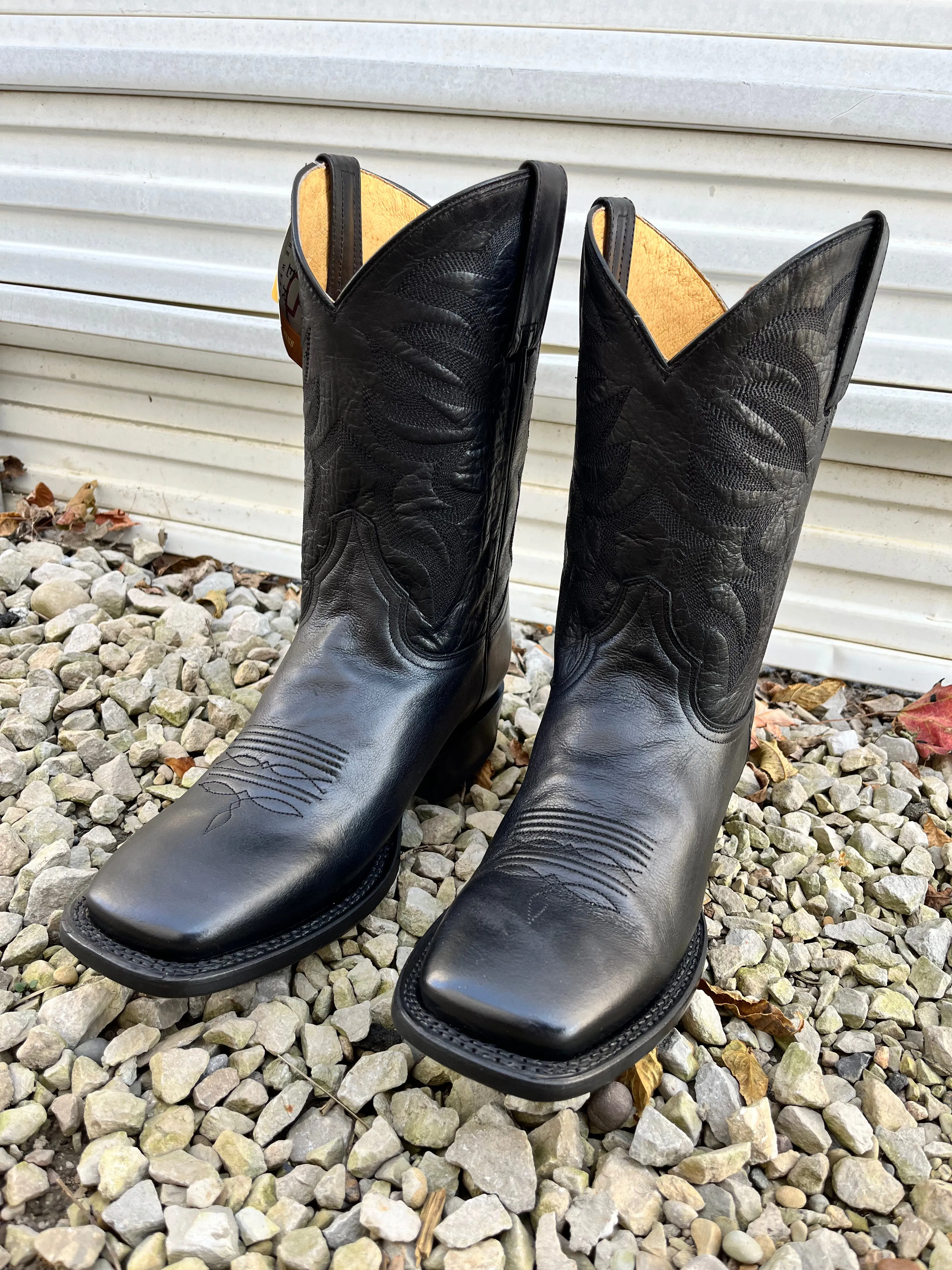 Roper Men's Parker Black Leather Square Toe Cowboy Boots 9201-8440