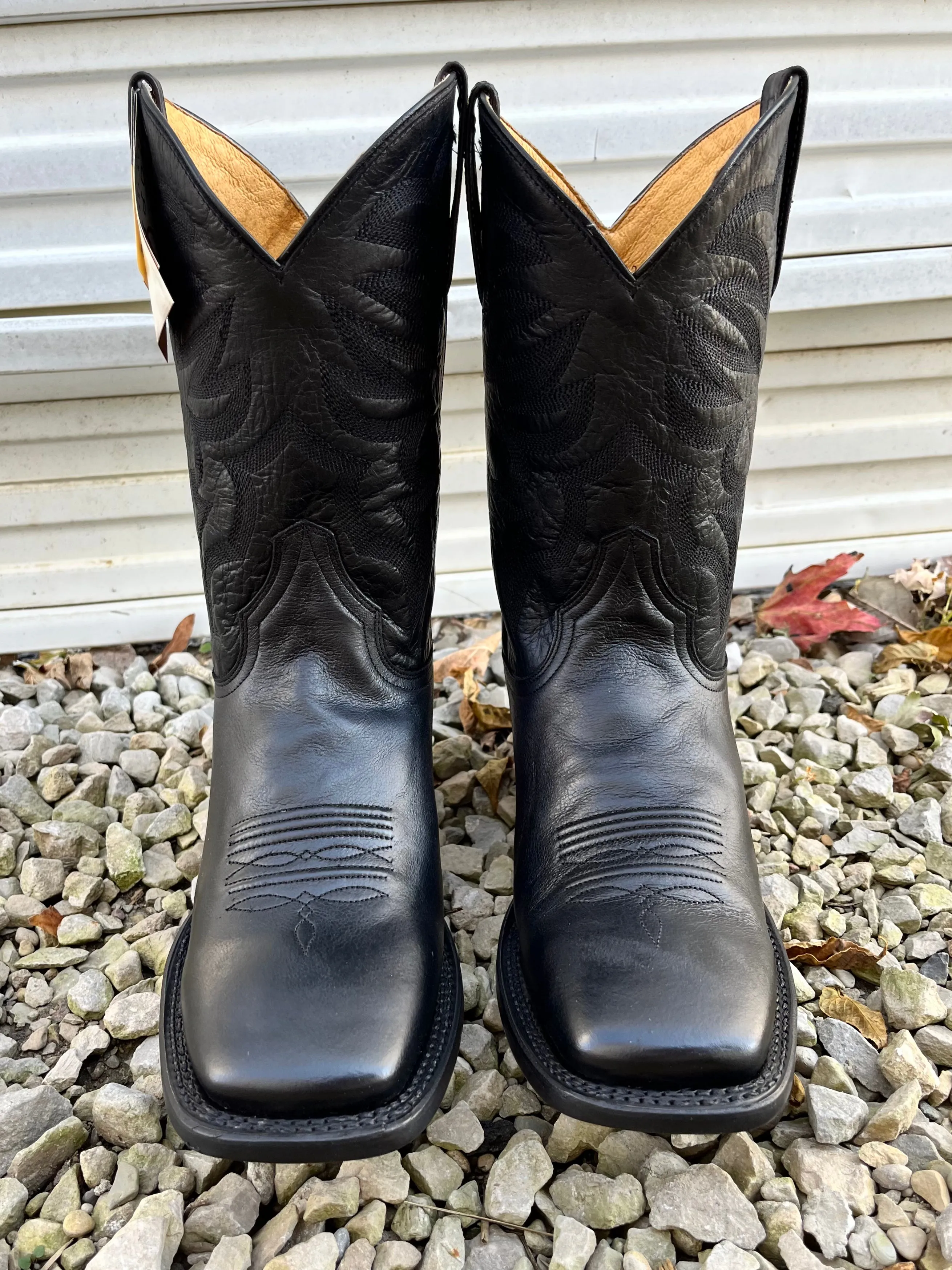 Roper Men's Parker Black Leather Square Toe Cowboy Boots 9201-8440