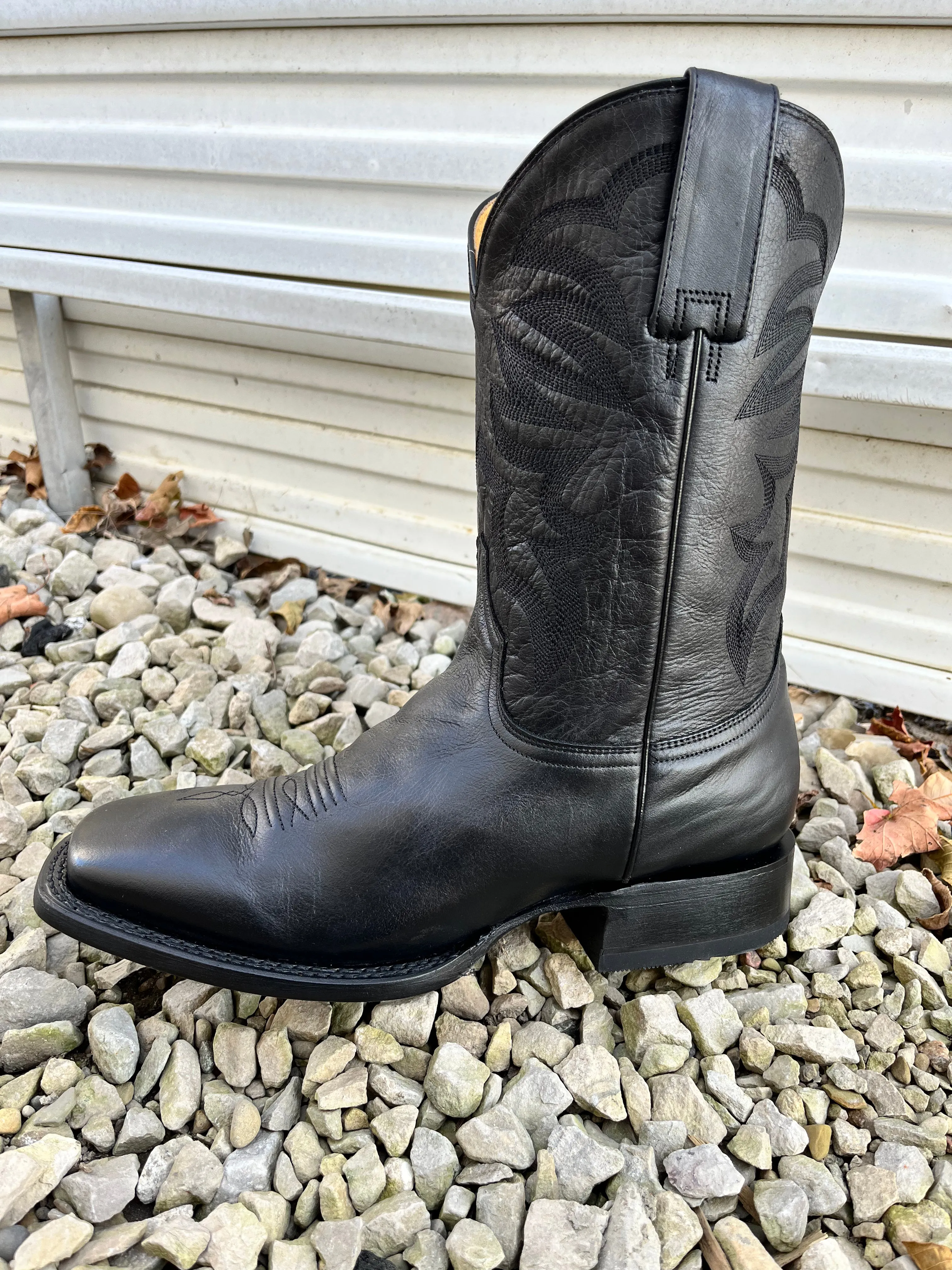 Roper Men's Parker Black Leather Square Toe Cowboy Boots 9201-8440