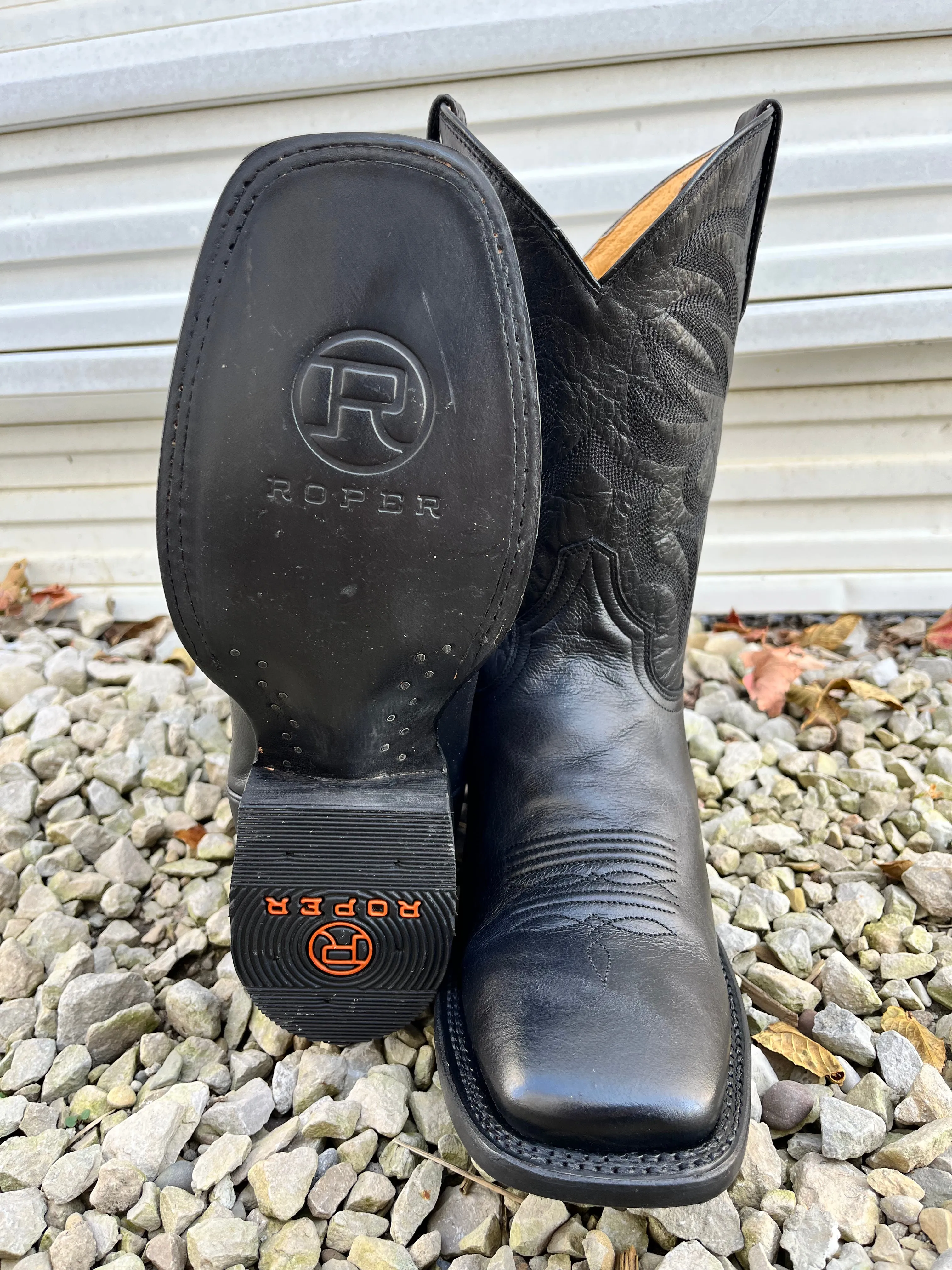 Roper Men's Parker Black Leather Square Toe Cowboy Boots 9201-8440