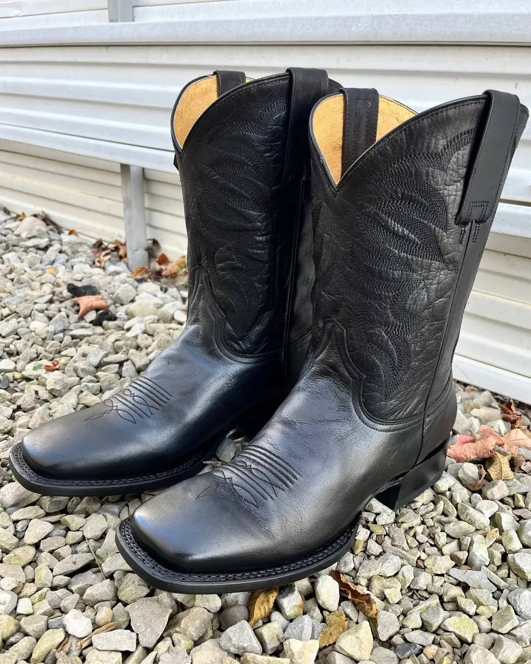 Roper Men's Parker Black Leather Square Toe Cowboy Boots 9201-8440