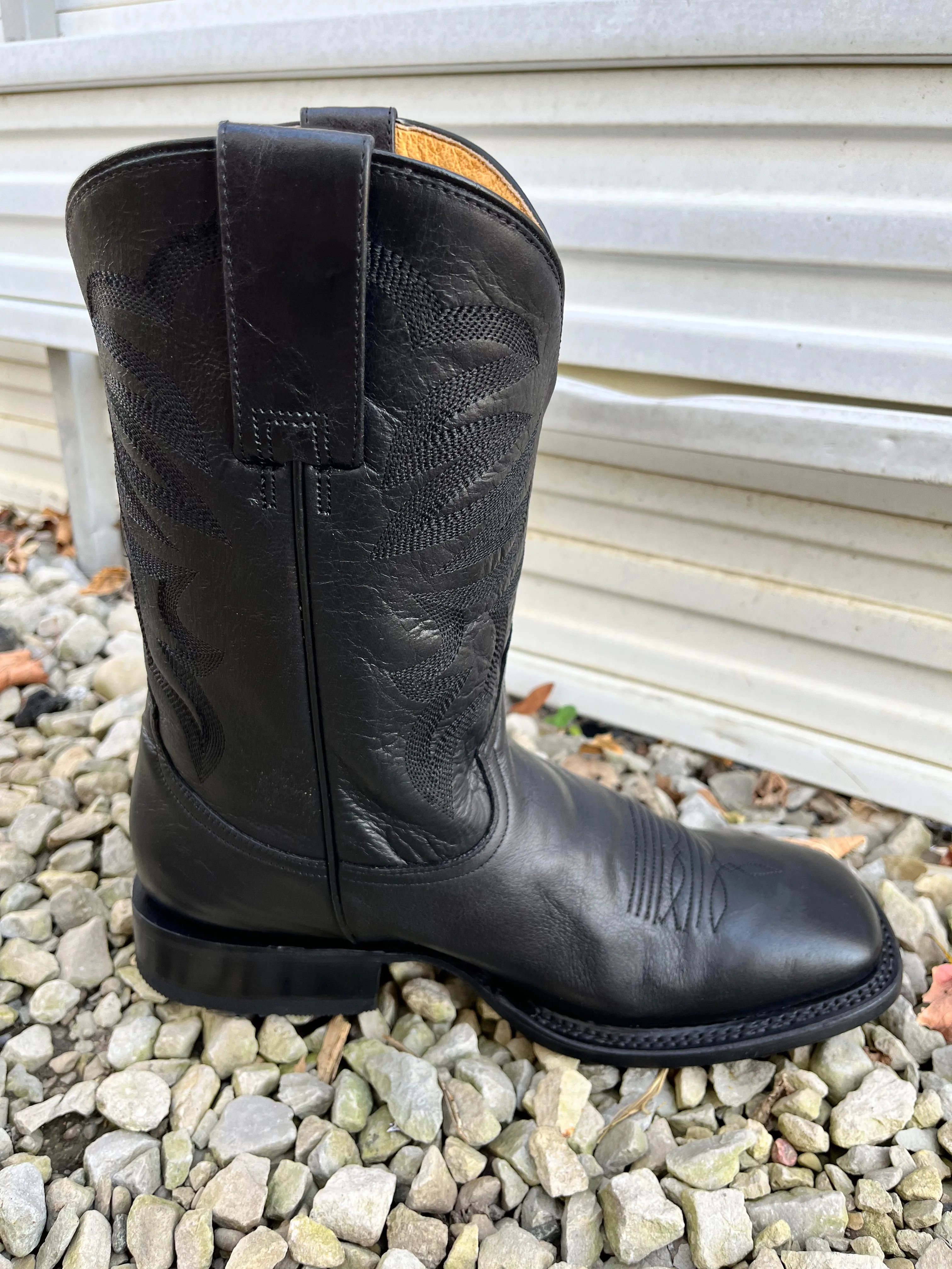 Roper Men's Parker Black Leather Square Toe Cowboy Boots 9201-8440