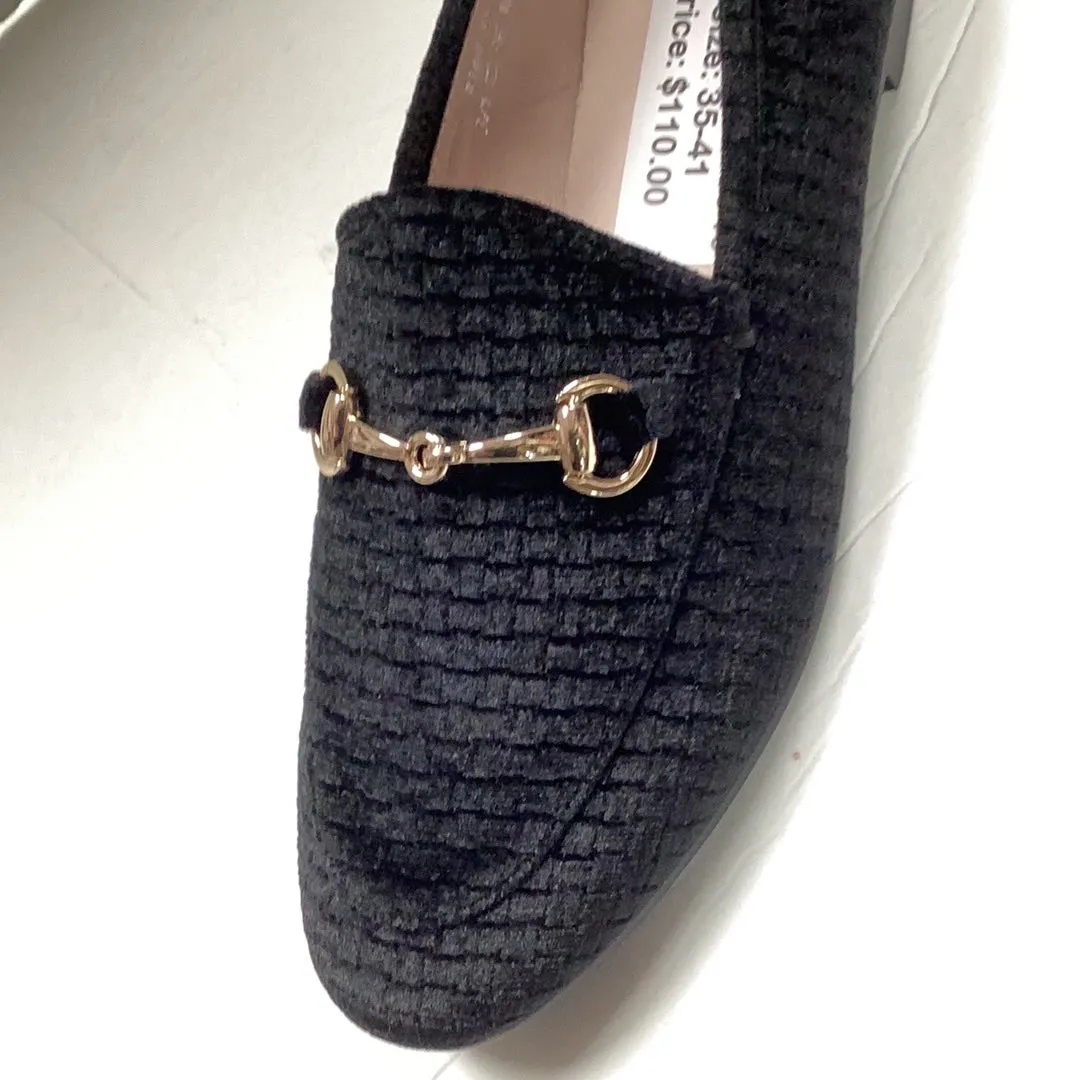 SALE FW23 Venettini Rian Black Weave Gold Chain Slip On