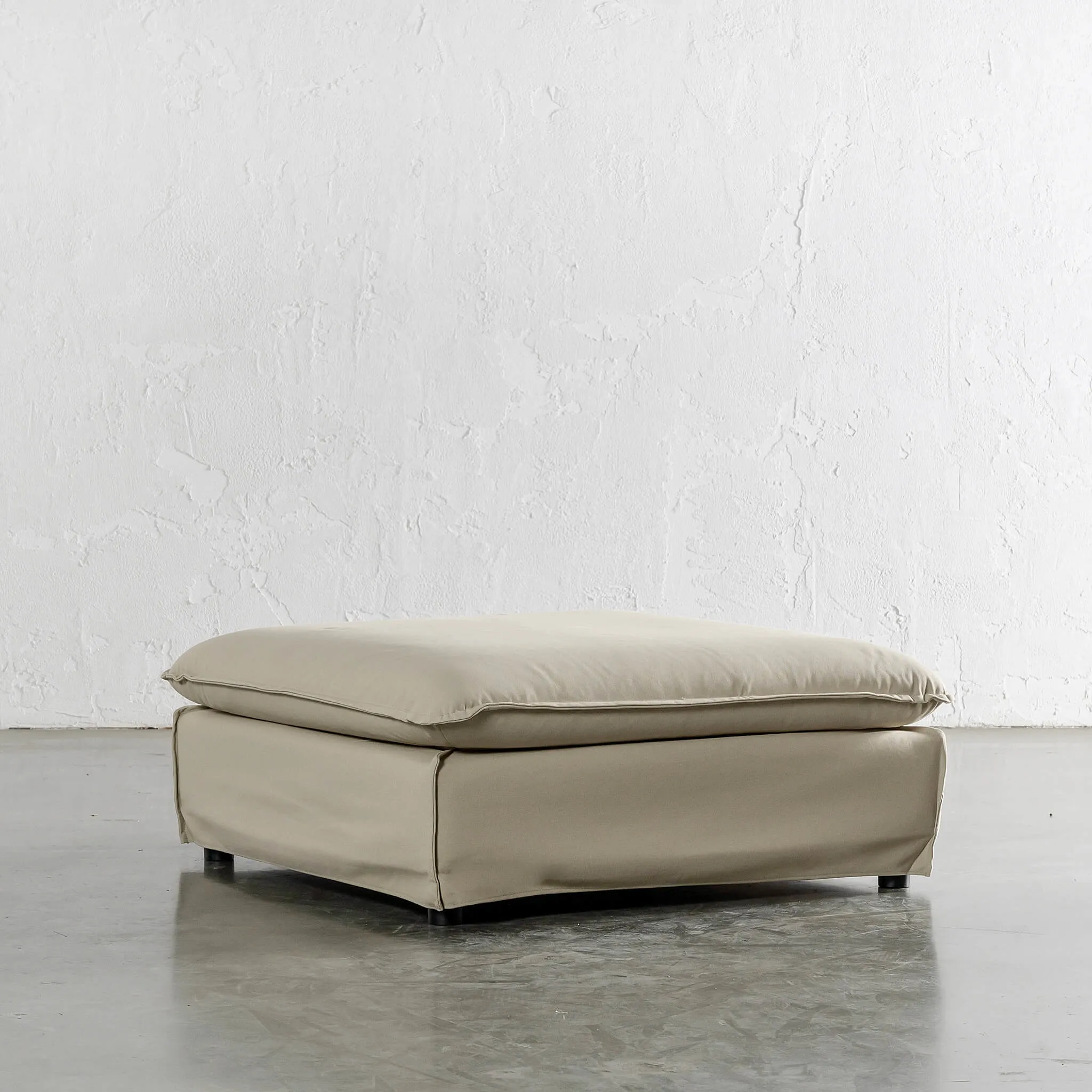SEVILLA SLIP COVER SQUARE OTTOMAN   |  STOWE SAND