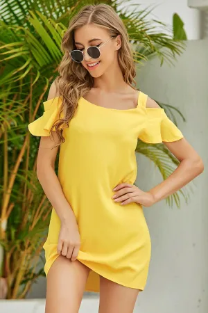 Shine Like The Sun Cold-Shoulder Yellow Mini Dress