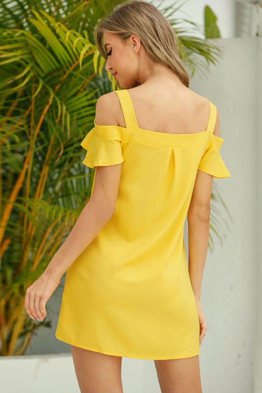 Shine Like The Sun Cold-Shoulder Yellow Mini Dress