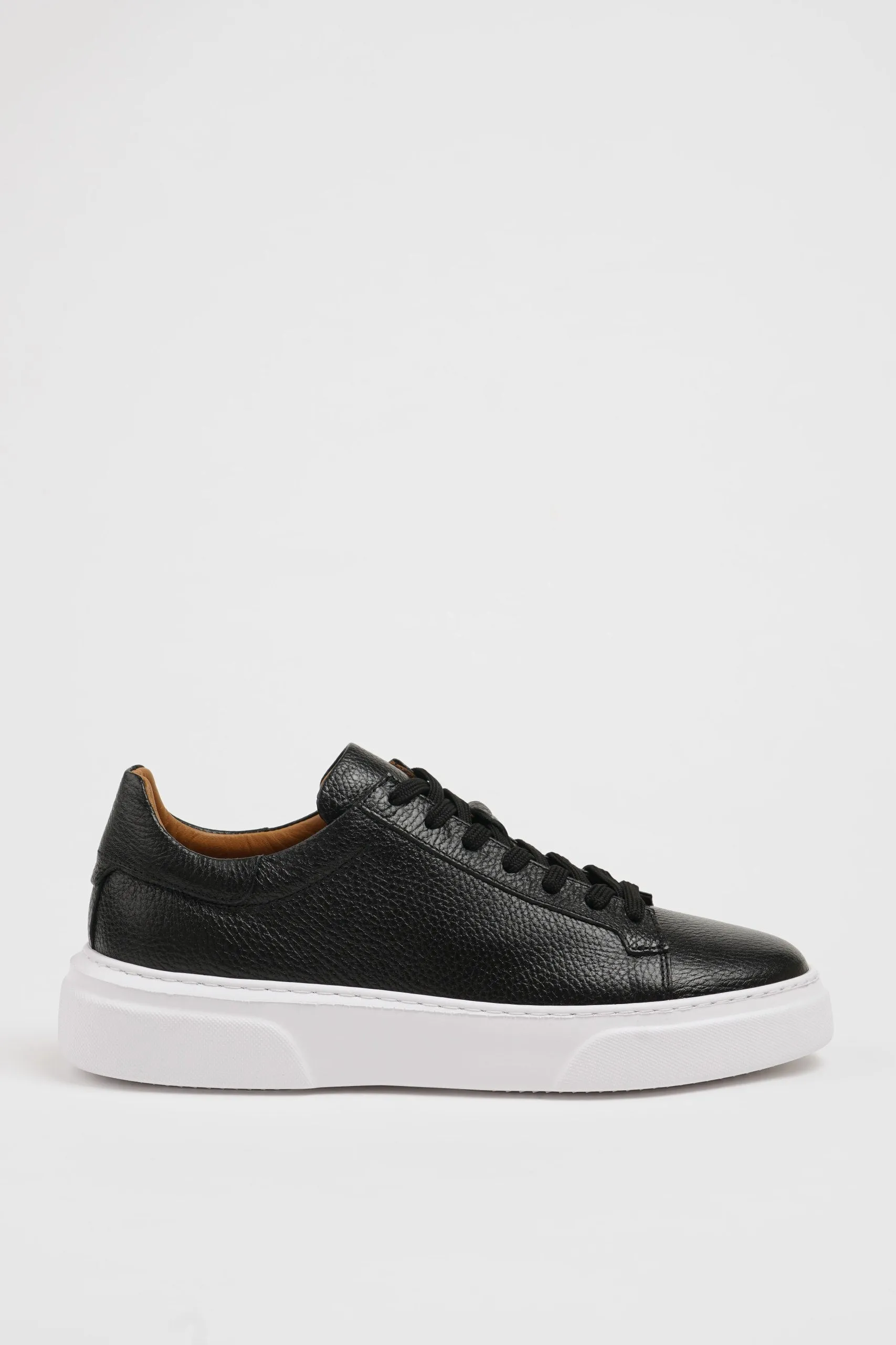 Sleek Traveler Black Leather Sneakers with White Sole