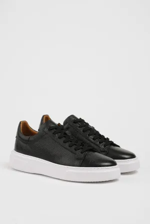 Sleek Traveler Black Leather Sneakers with White Sole
