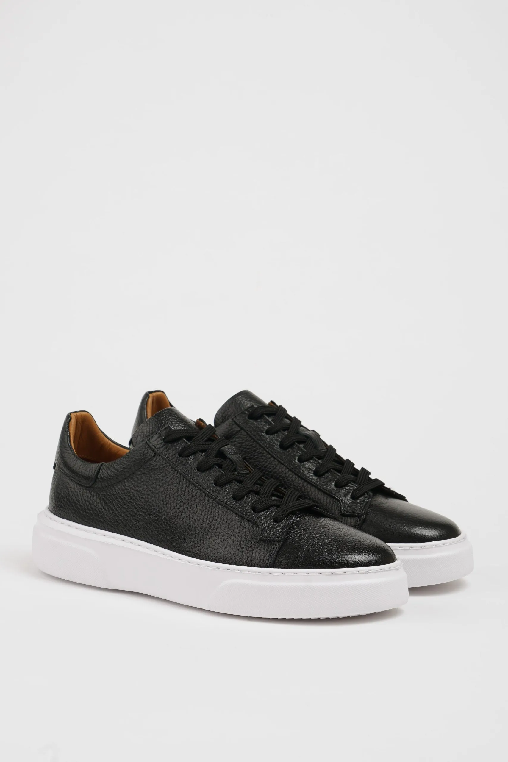 Sleek Traveler Black Leather Sneakers with White Sole