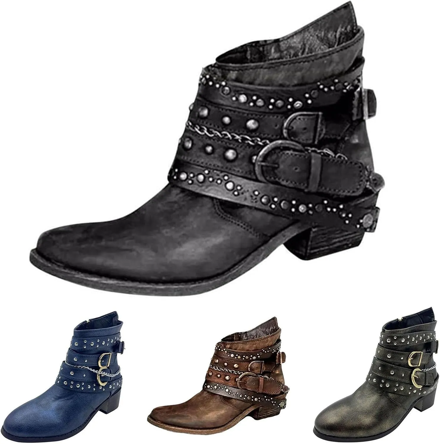 Snow Boots for Women Ankle Comfort Booties for Women Women's Boots Wide Width Boot Shoes for Women Closed Toe Indoor and Outdoor Pump Closed Toe Stacked Heel