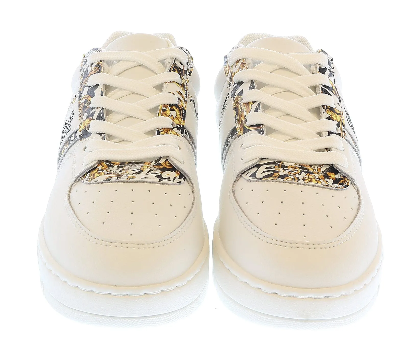 Store Return Like New Versace Jeans Couture White Gold Lace Up Fashion Court Sneakers-