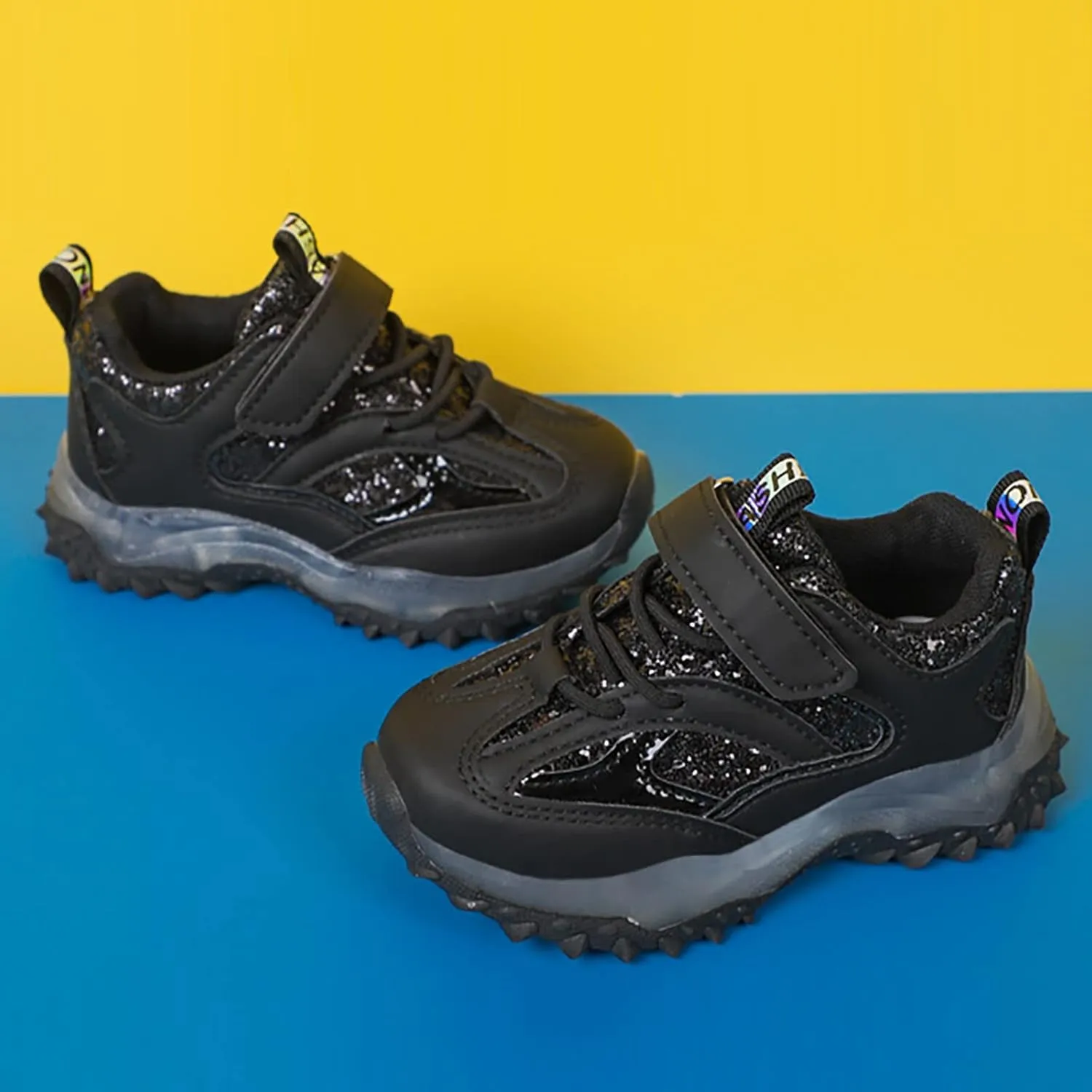Toddler Baby Boys Girls Glitter Sneakers Lace Strap Sole Non Slip First Walking Sequins Sport Shoes Running Casual Shoes