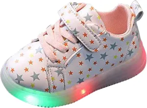Toddler Girls Light Up Shoes, Kids Lightweight Breathable Soft Anti-Slip Flashing Sport Sneakers with Star Pattern