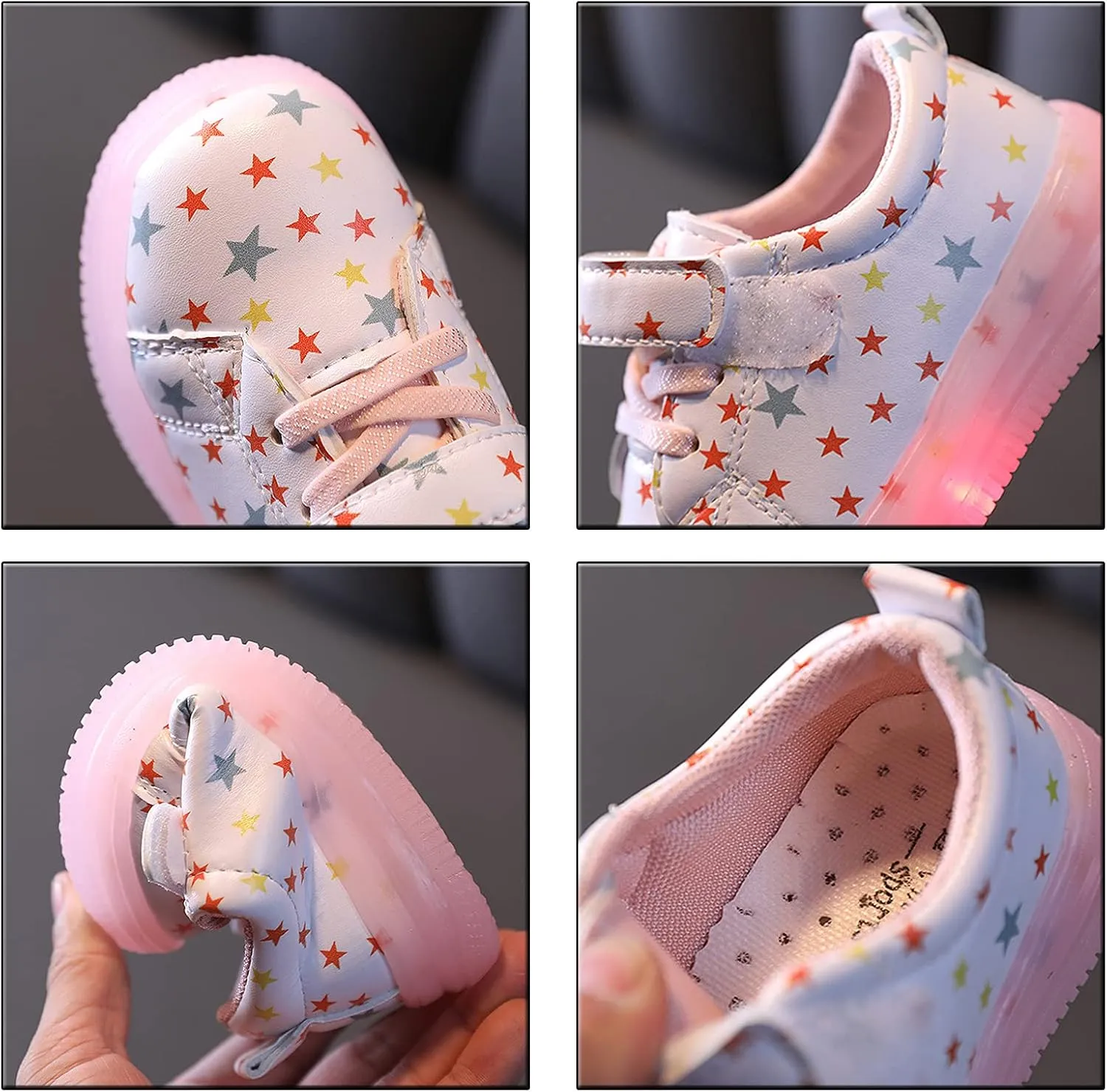 Toddler Girls Light Up Shoes, Kids Lightweight Breathable Soft Anti-Slip Flashing Sport Sneakers with Star Pattern