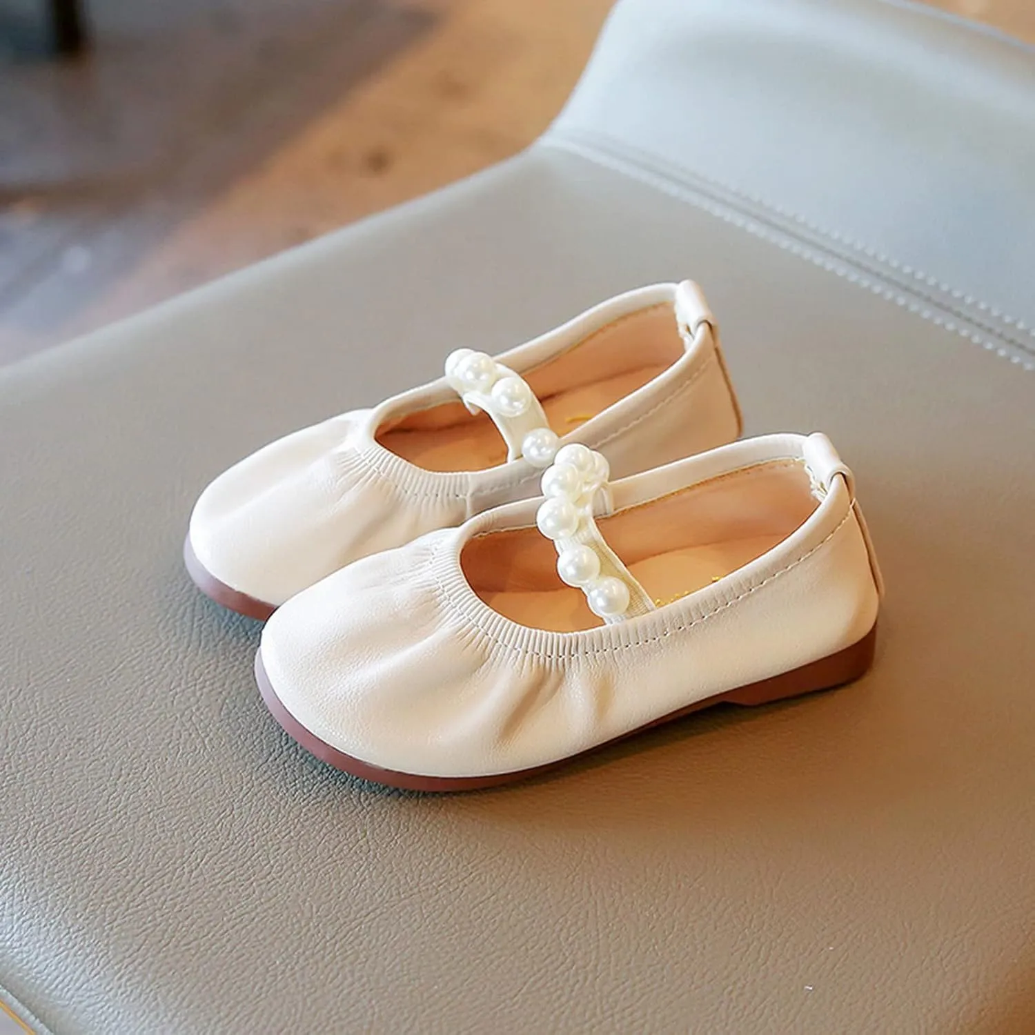 Toddler Kids Girls Mary-Jane Dress Shoes Front Pearl Bow Ballerina Flats Princess Wedding Party School Shoes 1-11 Years