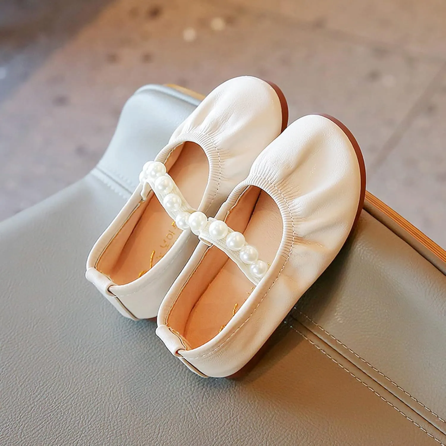 Toddler Kids Girls Mary-Jane Dress Shoes Front Pearl Bow Ballerina Flats Princess Wedding Party School Shoes 1-11 Years