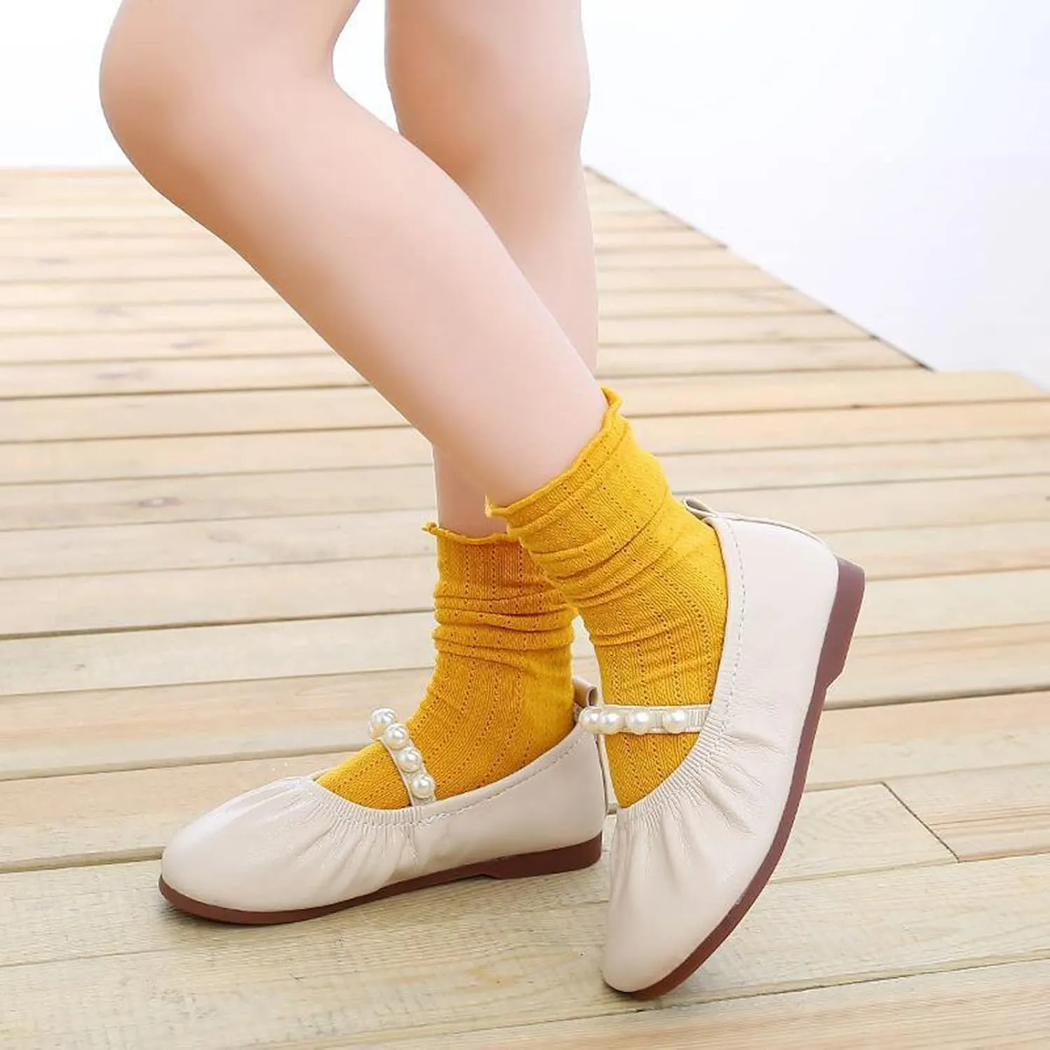 Toddler Kids Girls Mary-Jane Dress Shoes Front Pearl Bow Ballerina Flats Princess Wedding Party School Shoes 1-11 Years
