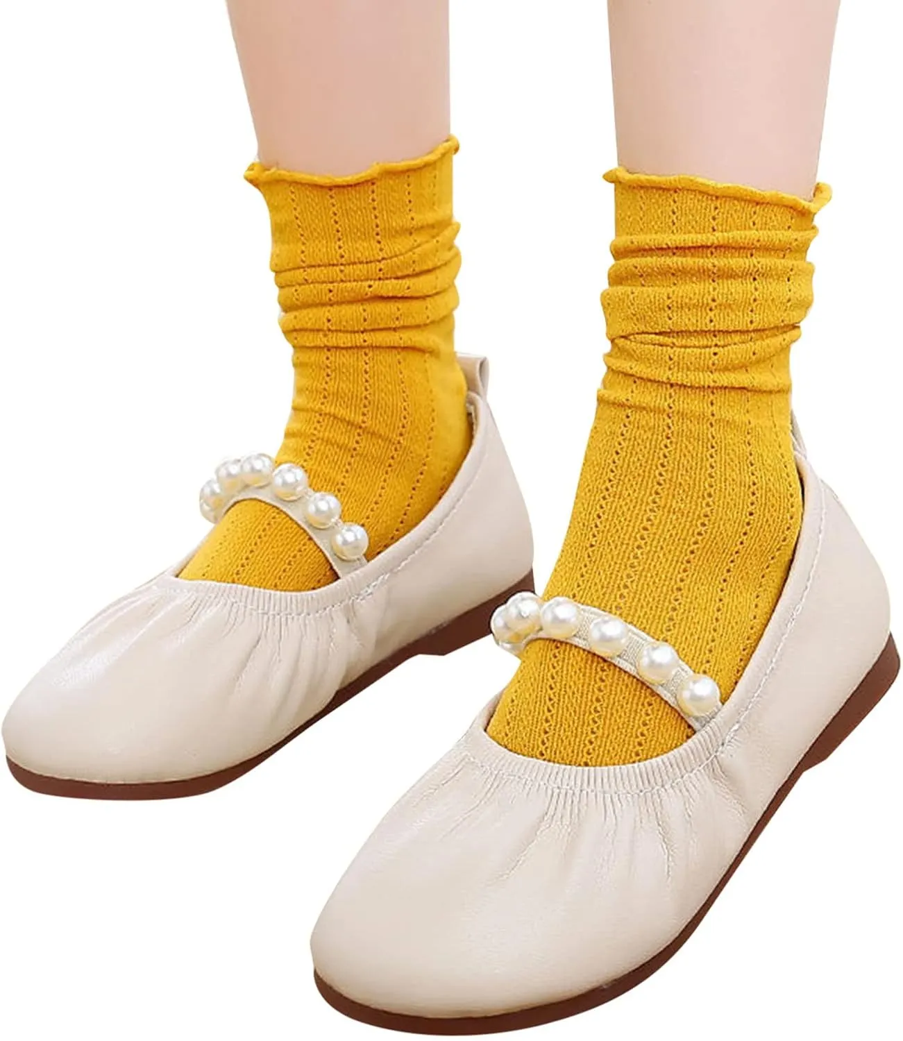 Toddler Kids Girls Mary-Jane Dress Shoes Front Pearl Bow Ballerina Flats Princess Wedding Party School Shoes 1-11 Years