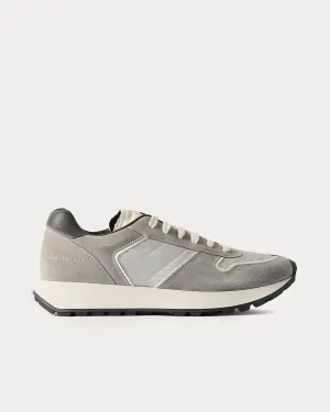 Track Leather-Trimmed Suede & Tech-Mesh Grey Low Top Sneakers