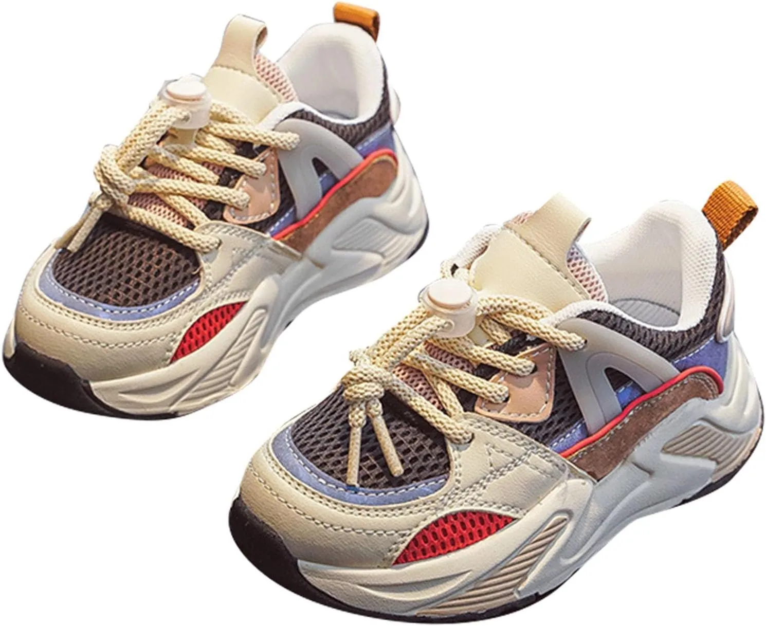 Unisex-Child Adjustable Lace-up Running Shoes Lightweight Soft Breathable Athletic Sneakers for Boys Girls Unisex