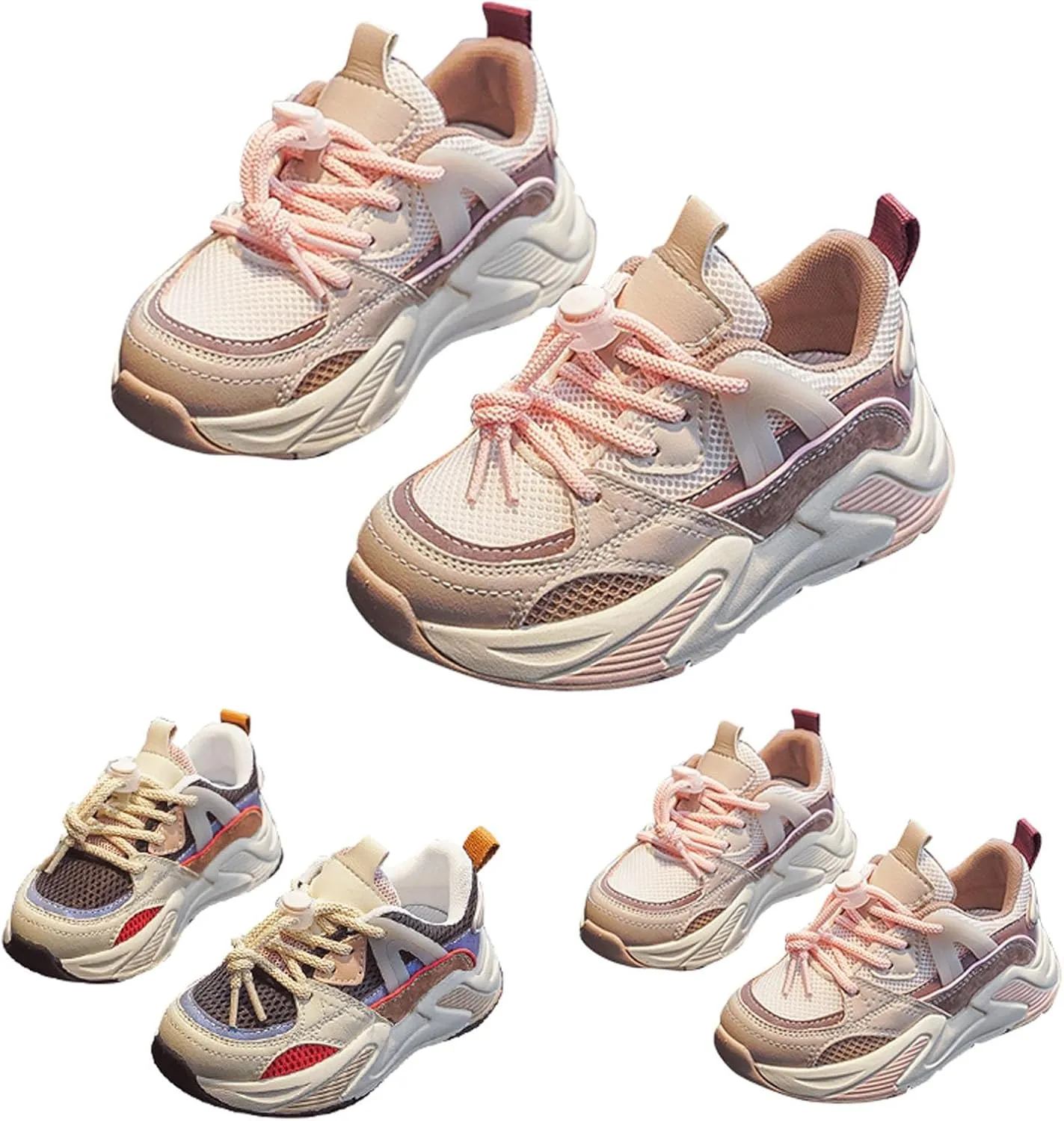 Unisex-Child Adjustable Lace-up Running Shoes Lightweight Soft Breathable Athletic Sneakers for Boys Girls Unisex