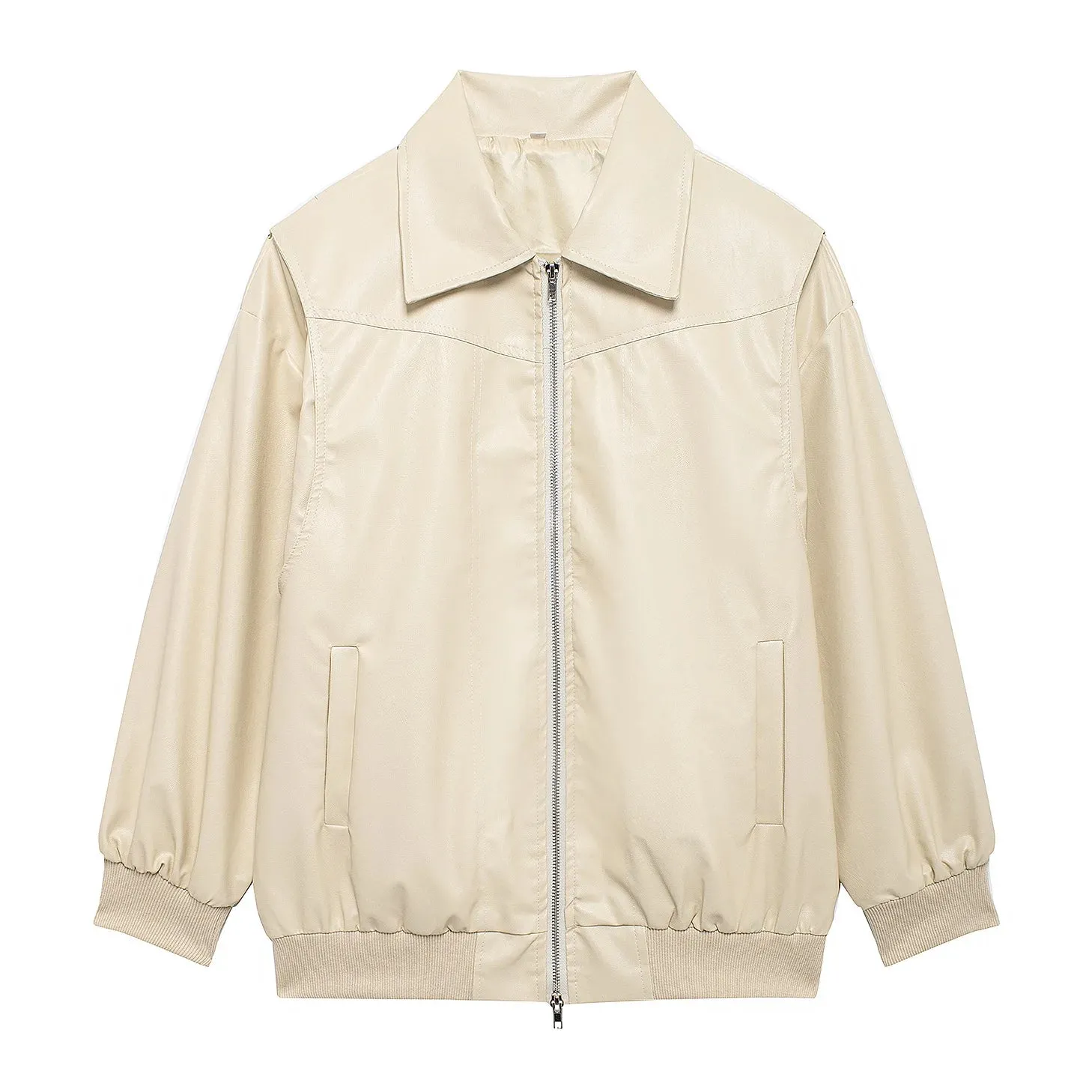 Vintage Contrast Stitch Lapel Long Sleeve Jacket